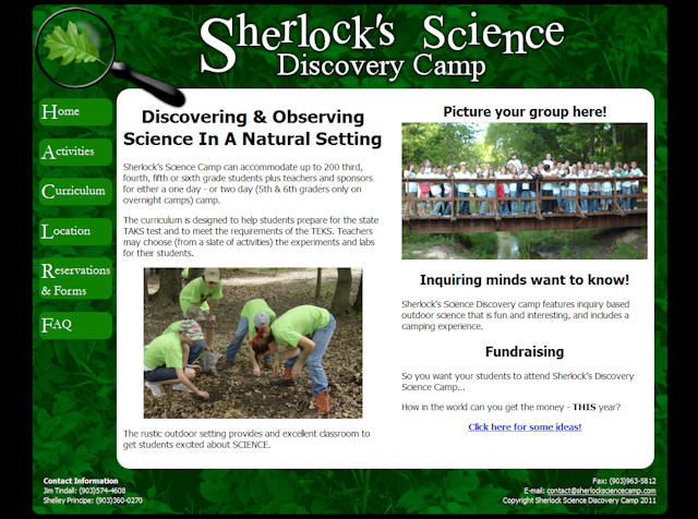 Sherlock's Science Discovery Camp Page